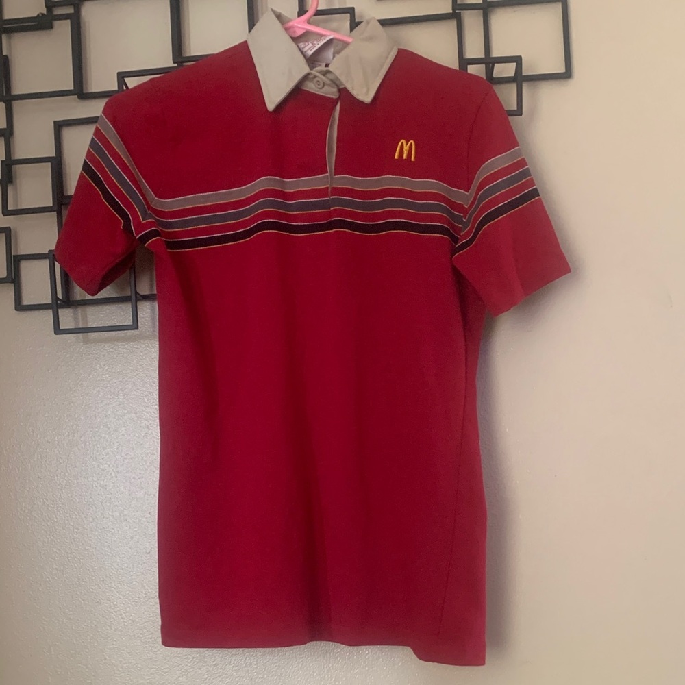 McDonald’s vintage 1990’s Red Polo Shirt with Stripes rare